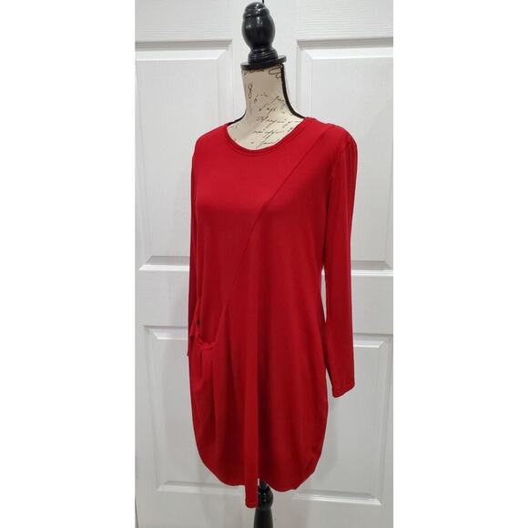 NICHE NILGAN DERMAN Red Tunic Dress Pocket Stretch Rayon Blend Large - Picture 2 of 5